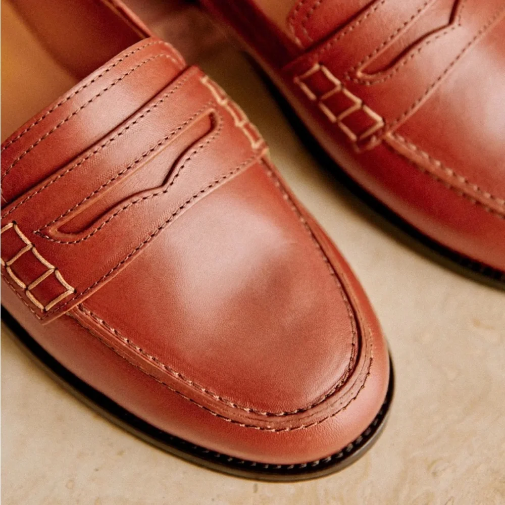 Sezane Chestnut Leather Flats - Picture 3 of 8